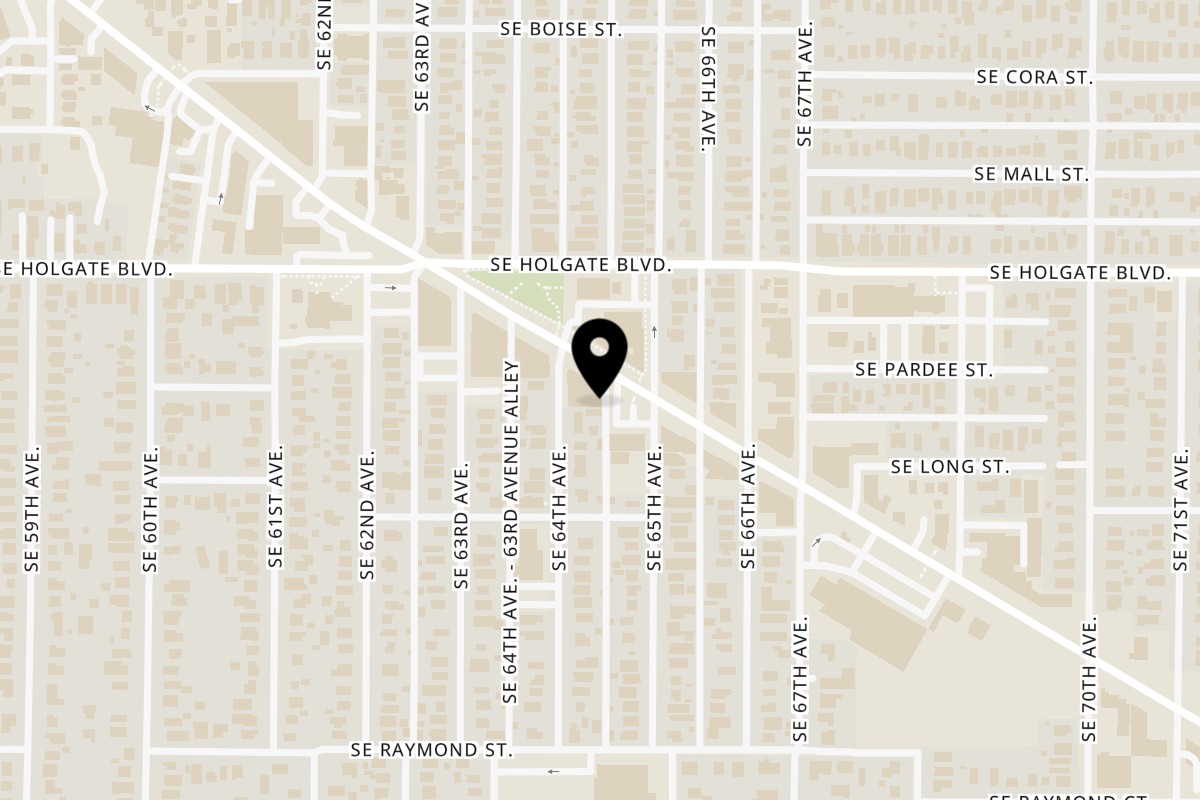 Map showing the location of Henry Higgins Boiled Bagels Foster on 6420 SE Foster Rd in Portland