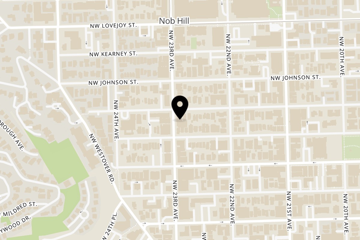 Map showing the location of Henry Higgins Boiled Bagels NW 23rd Ave on 628 NW 23rd Ave in Portland